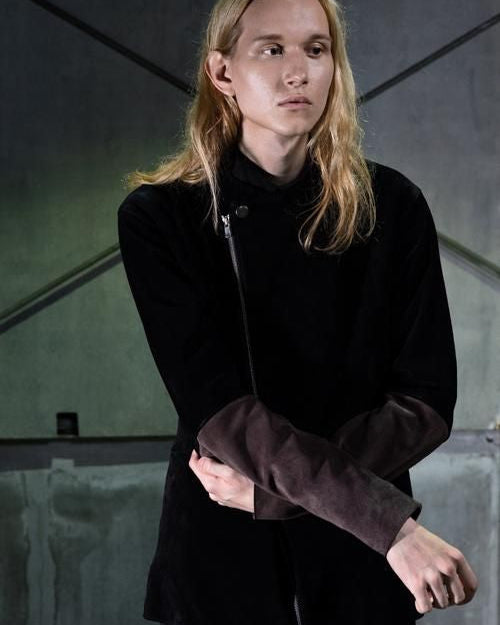 Leather switching blouson