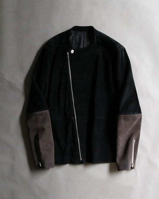 Leather switching blouson