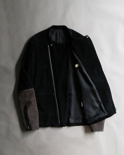 Leather switching blouson