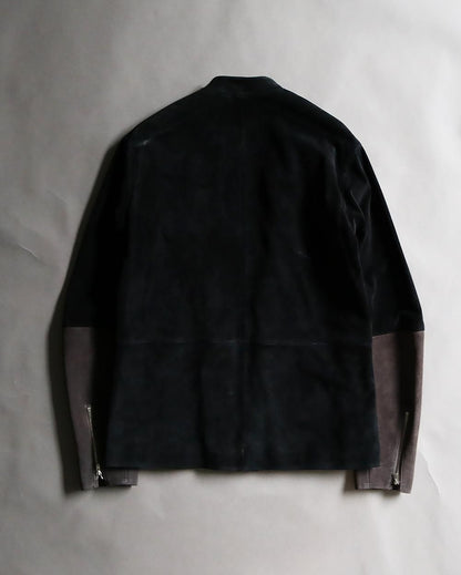 Leather switching blouson