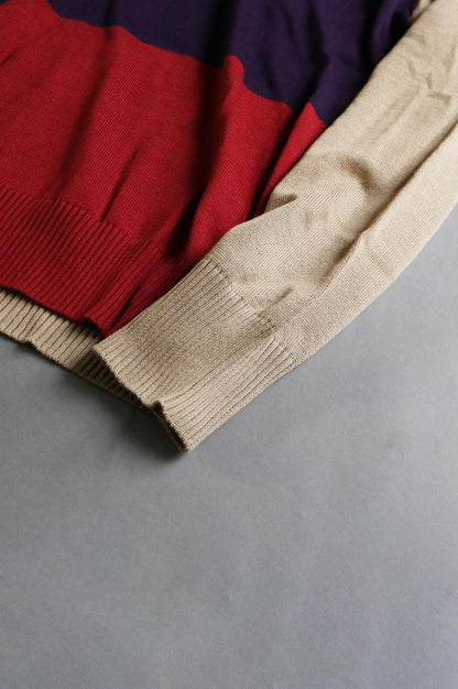 Pattern line color knit pullover