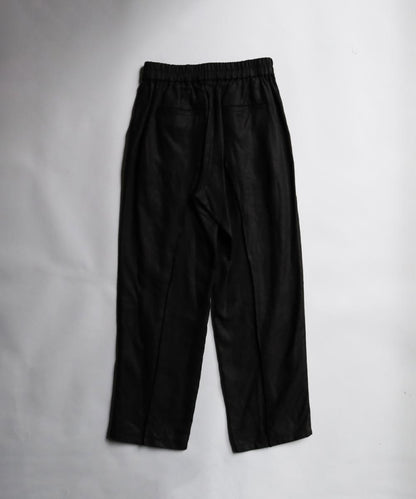 Linen Pin Tuck Easy Trousers - BLACK
