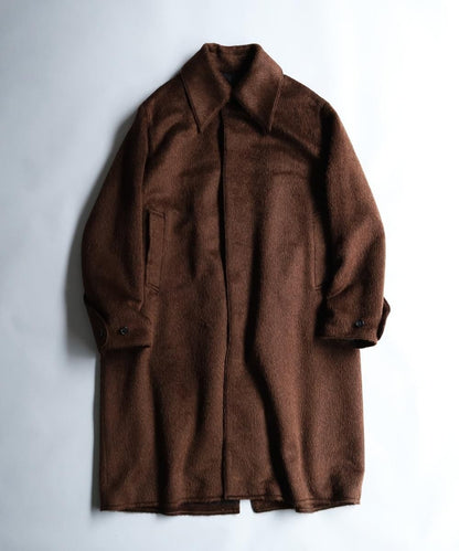 Silk Shaggy Wide Collar Coat - BROWN