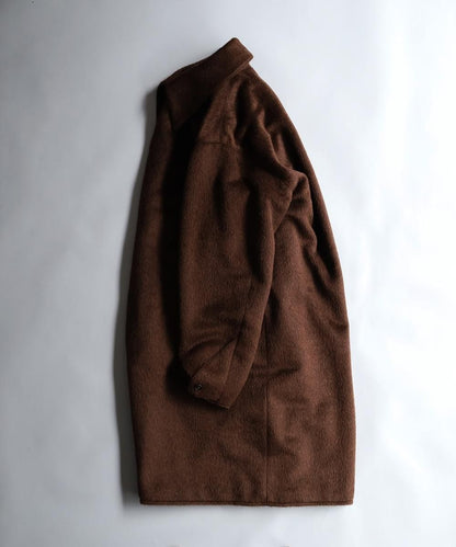Silk Shaggy Wide Collar Coat - BROWN