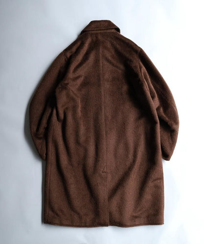 Silk Shaggy Wide Collar Coat - BROWN