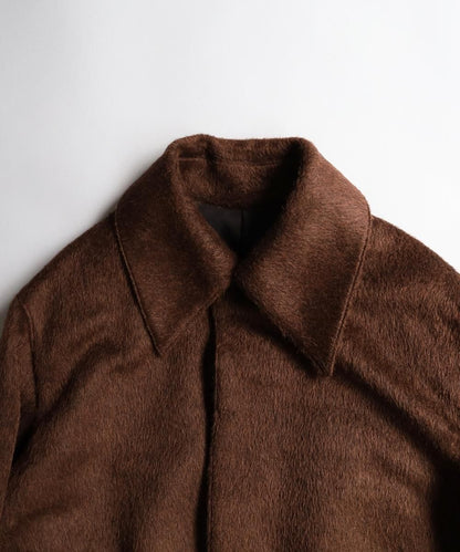 Silk Shaggy Wide Collar Coat - BROWN