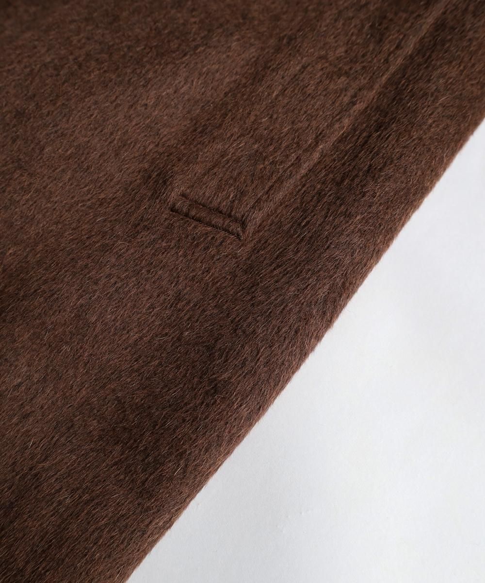 Silk Shaggy Wide Collar Coat - BROWN