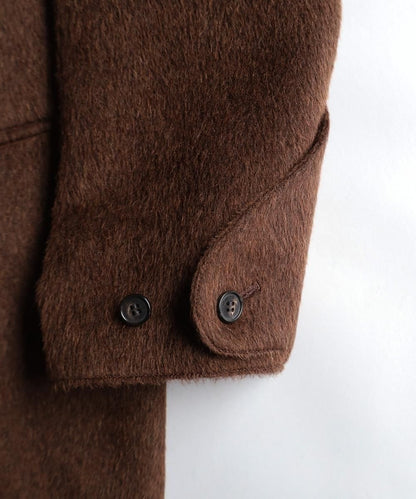 Silk Shaggy Wide Collar Coat - BROWN