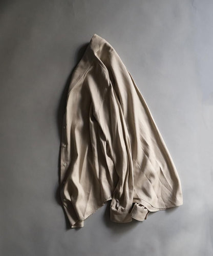 Rayon Linen Kimono Collar Shirt - BEIGE