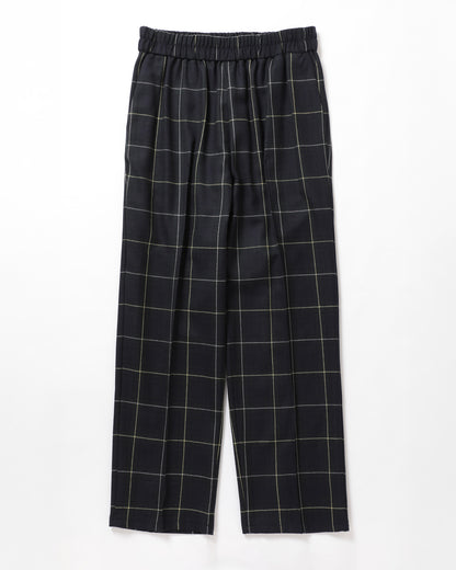 Wool Check Pin Tuck Easy Trouser