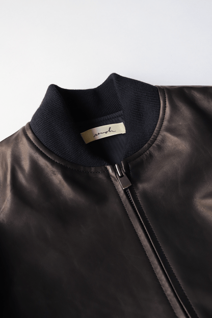 Horse Leather Blouson Wool Rib