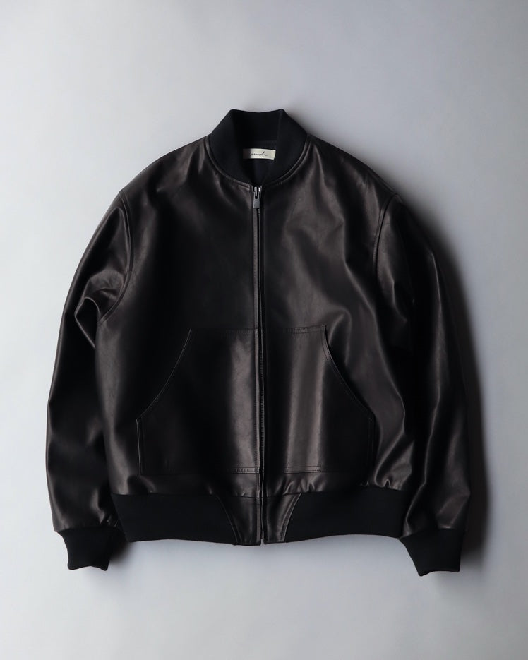 Horse Leather Blouson Wool Rib